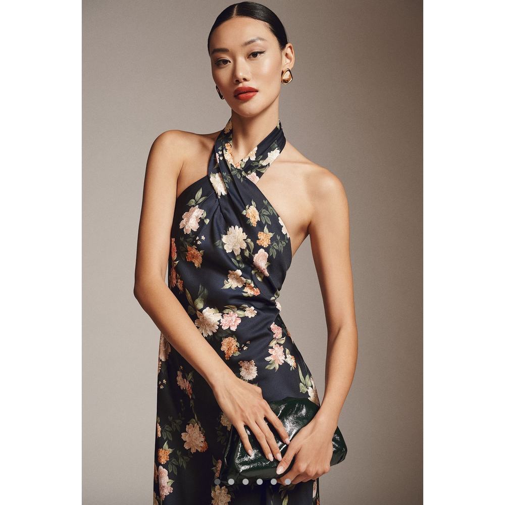 Anthropologie X Bhldn Ruby Twist Halter Satin Gown Navy Size 10 NWT - Picture 2 of 12